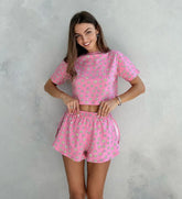 Yuvarlak Yakalı Şortlu Pijama Takımı Zalle